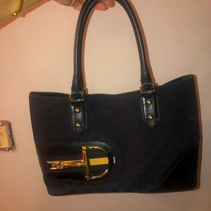 Gucci Black Horsebit Double Handled Boston Tote